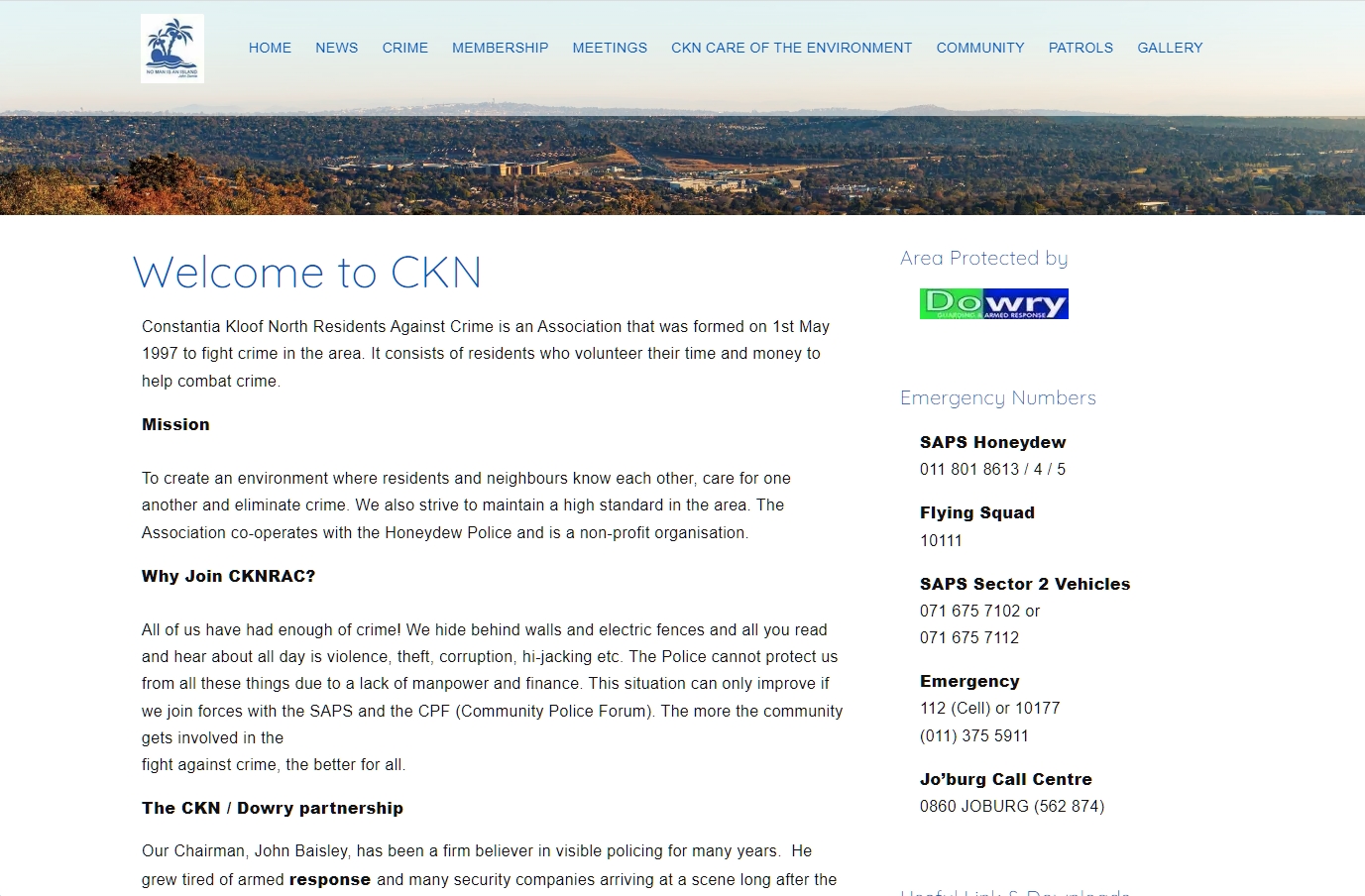 Home page of Constantia Kloof North Residents Against Crime Association